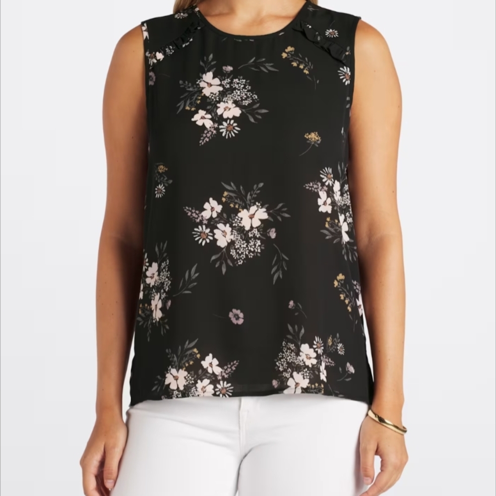 Floral Print Sleeveless Blouse - Black